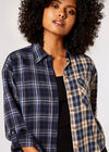 Contrast Check Boxy Shirt, Navy, large