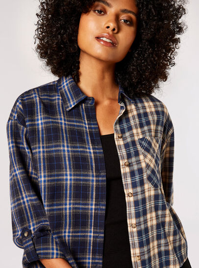 Contrast Check Boxy Shirt