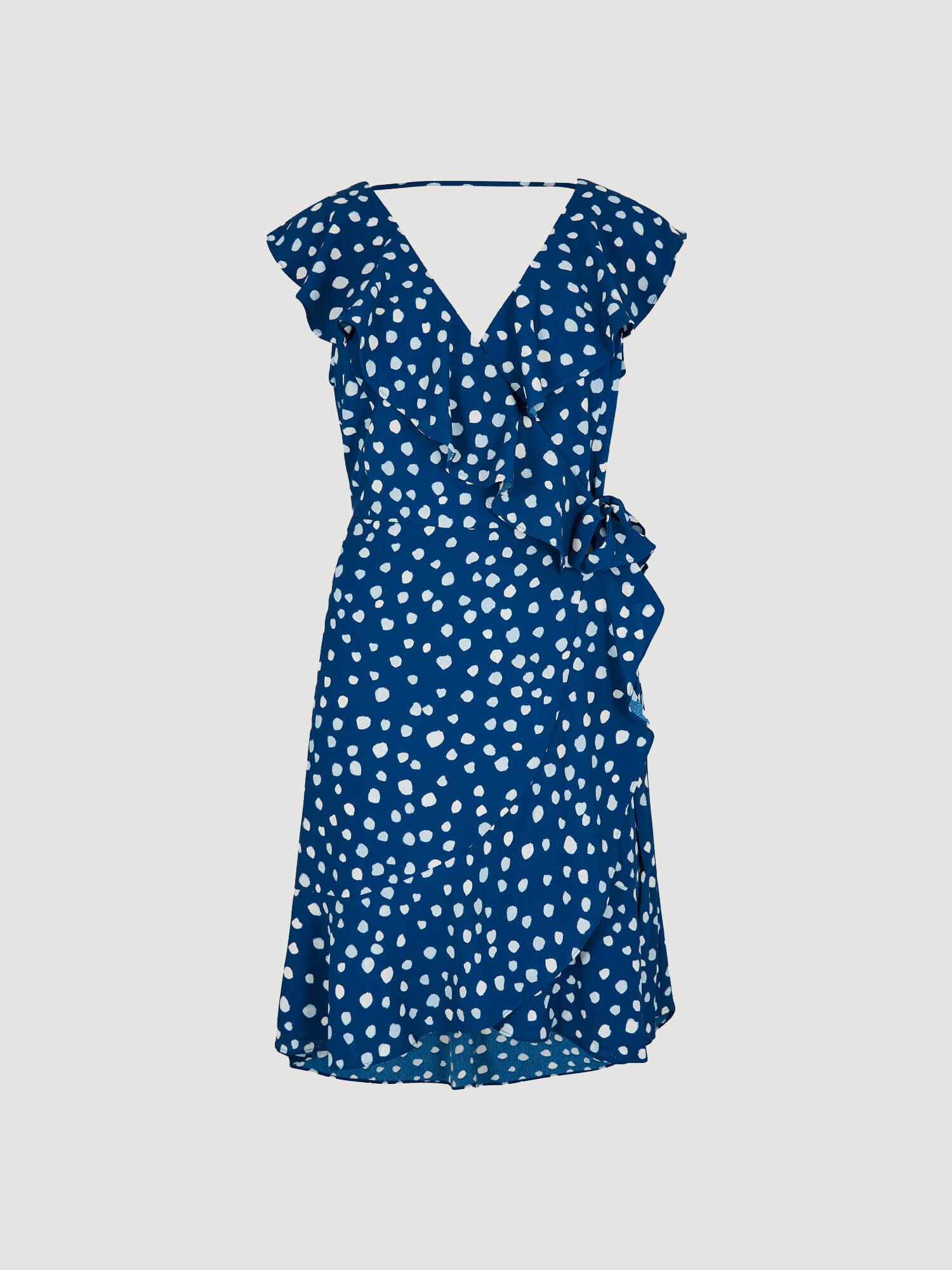 Painterly Dot Ruffle Wrap Mini Dress