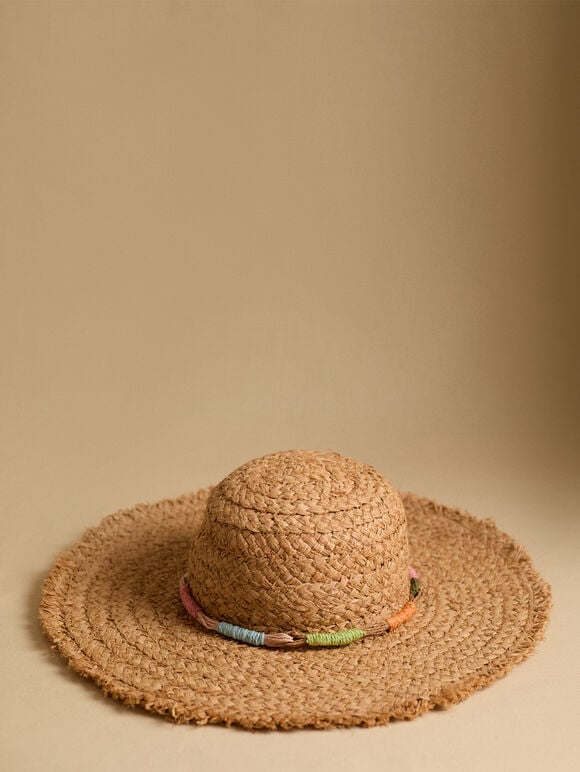 Wide Brim Straw Hat, Stone, large