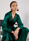 Lace Trim Satin Midi Dress, Green, large