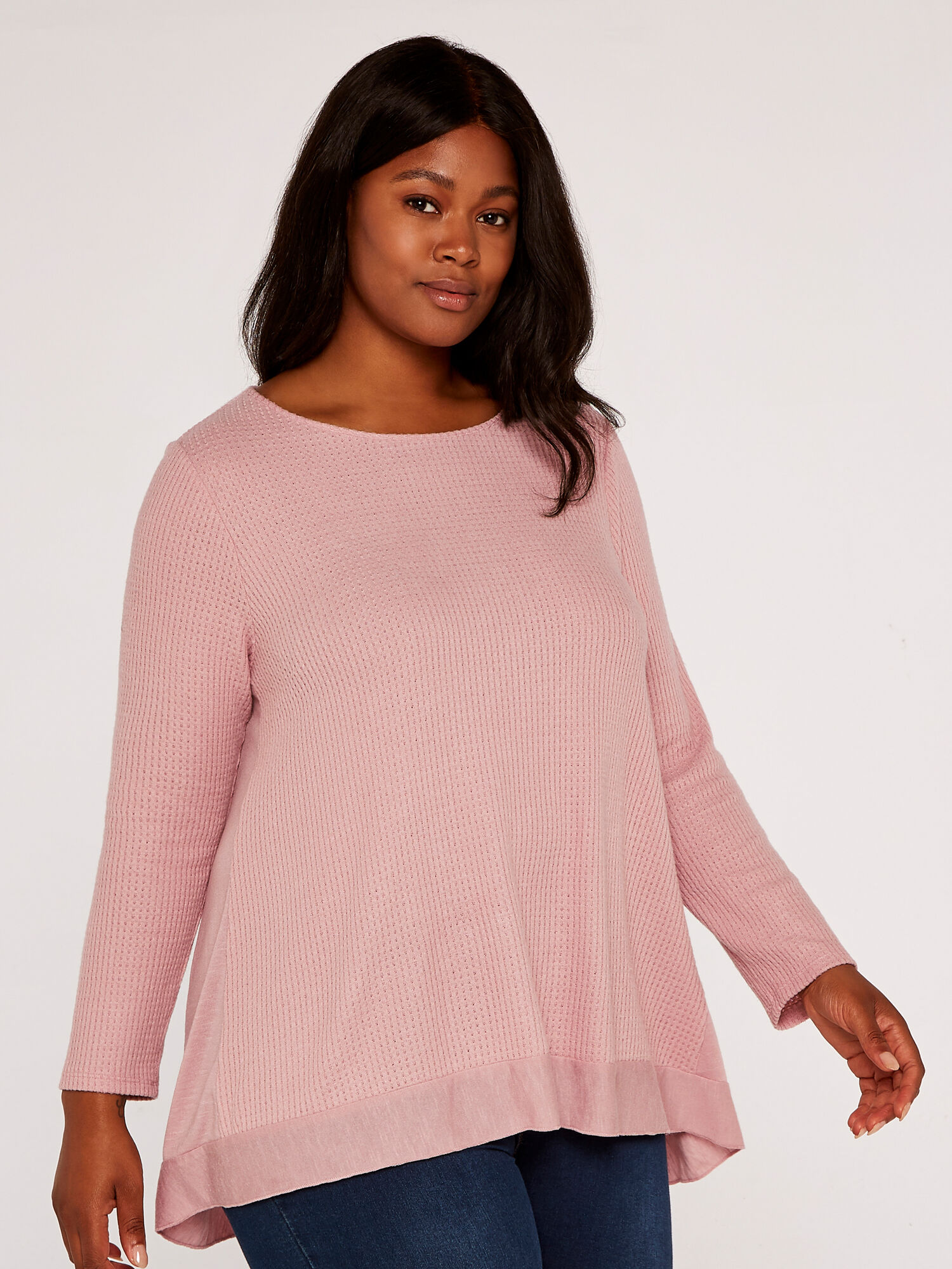Curve Waffle Knit Top Apricot Clothing