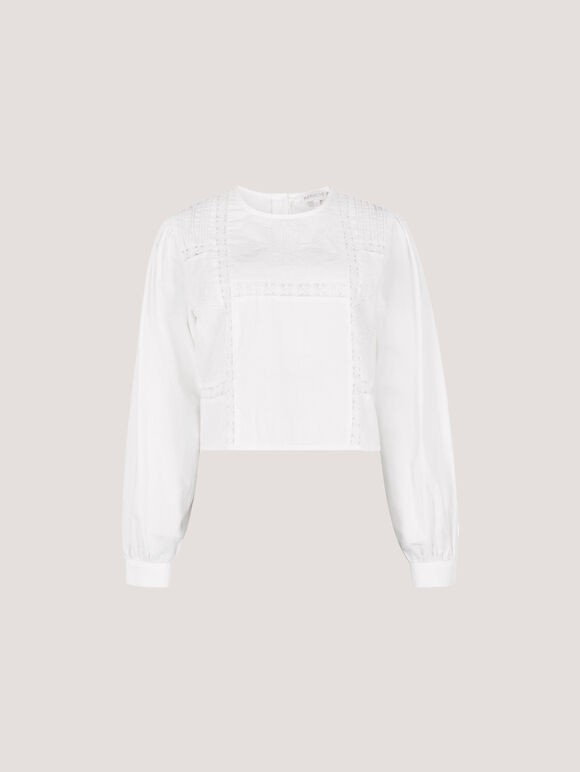 Lace Embroidered Cotton Top, White, large