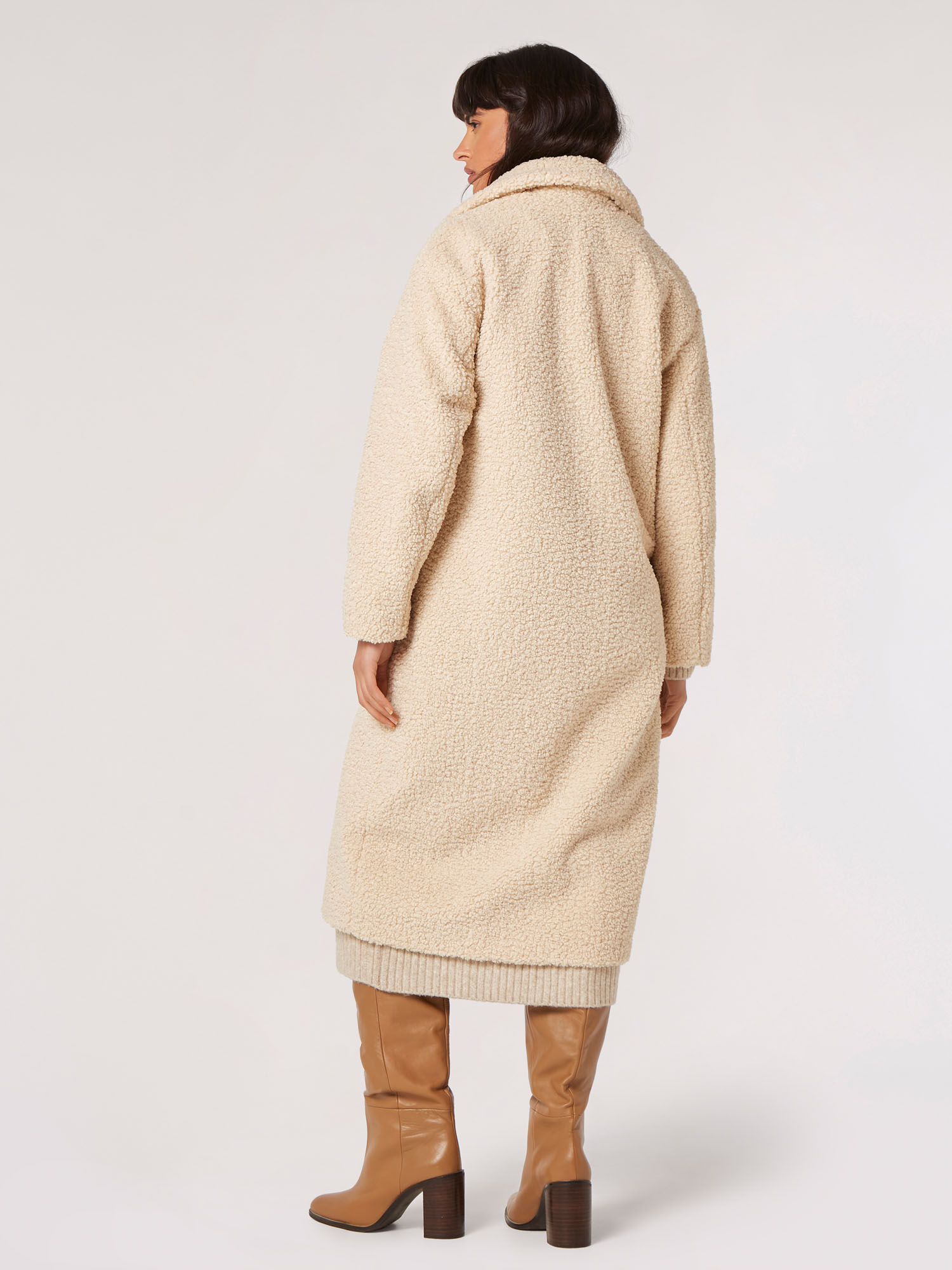 Warehouse longline teddy online coat in cream
