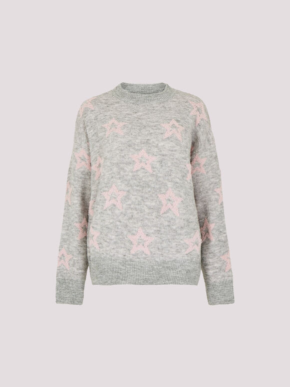 Star Crew Neck Jumper, Grey, large
