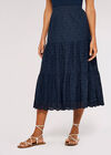 Broderie Tiered Midi Skirt, Navy, large