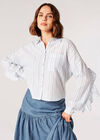 Cotton Stripe Cropped Ruffle Shirt, White, large