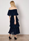 Plisse Tiered Bardot Midi Dress, Navy, large