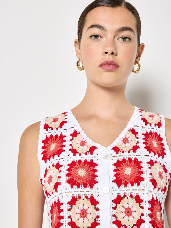 Crochet Squares Vest Top, Red, large