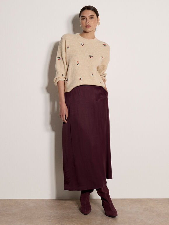 Floral Embroidered Jumper, Stone, large