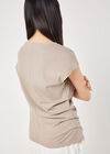 Side Pleat Cotton T-Shirt, Brown, large