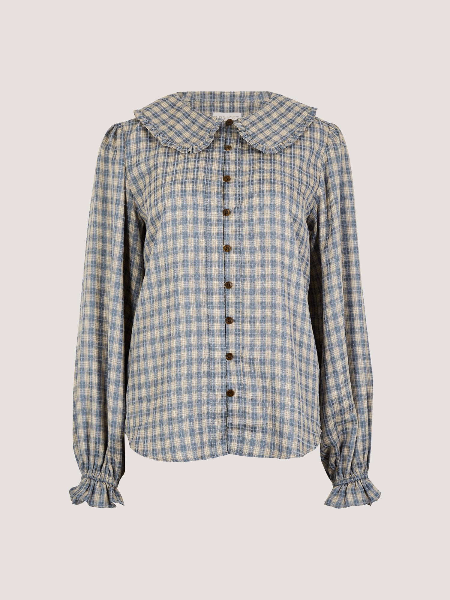 Chenille Check Ruffle Collar Shirt | Apricot Clothing