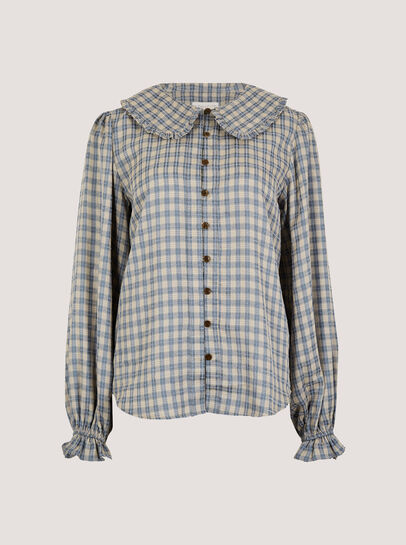 Chenille Check Ruffle Collar Shirt