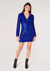 Sequin Wrap Bodycon Mini Dress, Blue, large