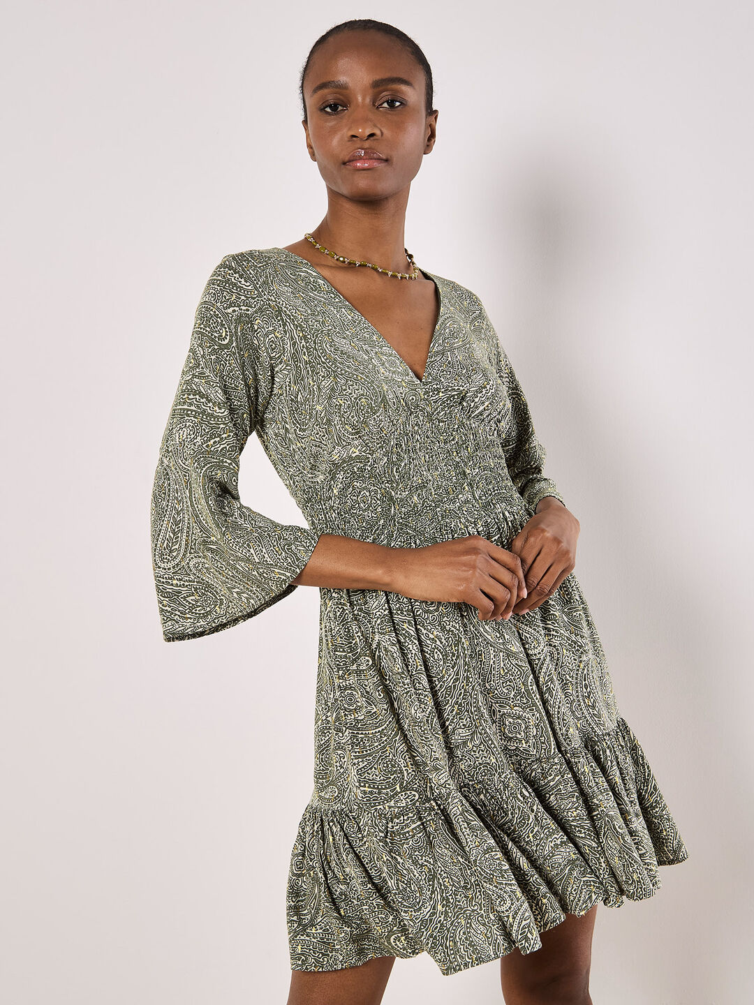 Image of Metallic Dobby Paisley Mini Dress
