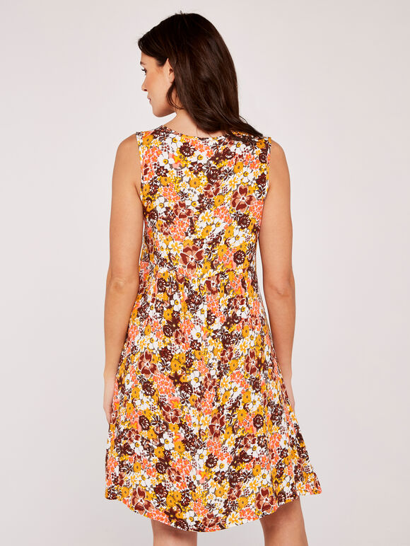 Vintage Floral V Neck Dress, Cream, large