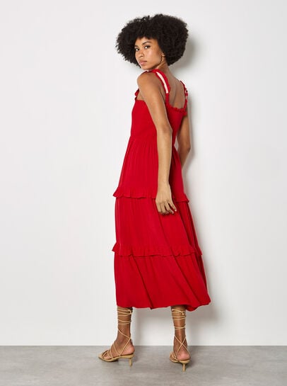 Tiered Lace Trim Midi Dress