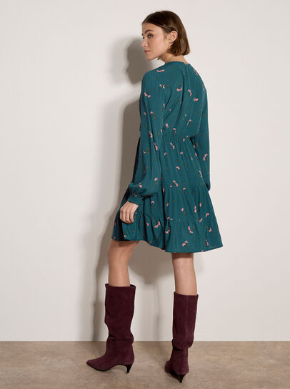 Cherry Print Crepe Mini Dress