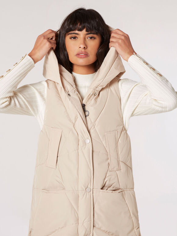 Longline Puffer Gilet, Stone, large