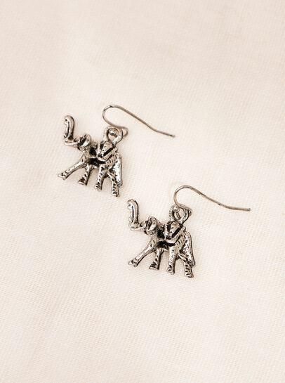 Silver Tone Elephant Hook Earrings