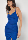 Ruched Ribbed Bodycon Midi Dress, Blue, large