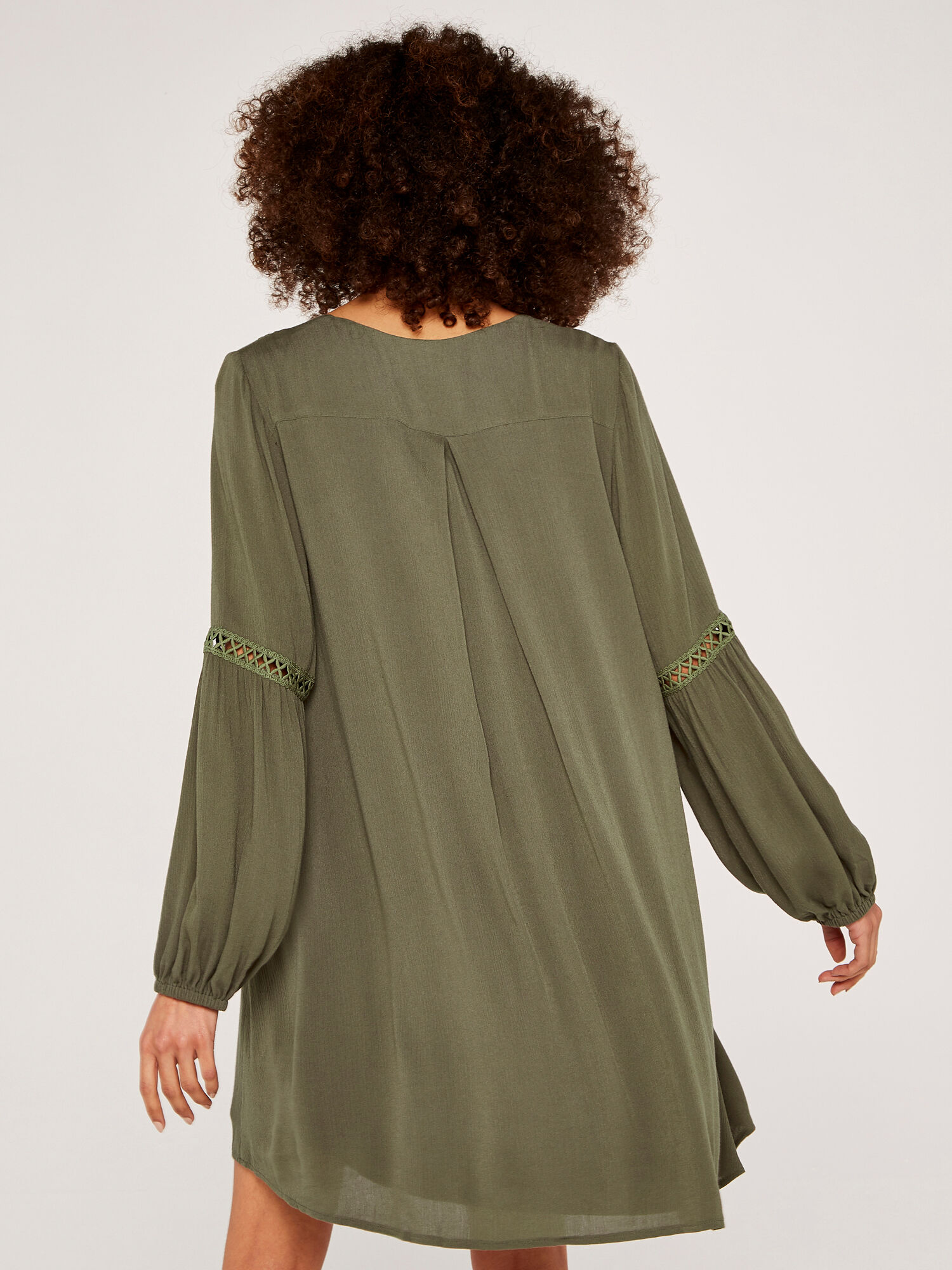 Lace Detail Smock Dress Apricot Clothing