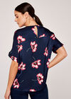 Large Flower Kimono Sleeve Top, Navy, large