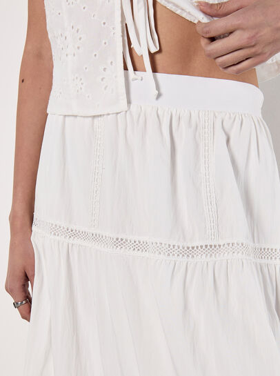 Crochet Lace Tiered Midi Skirt