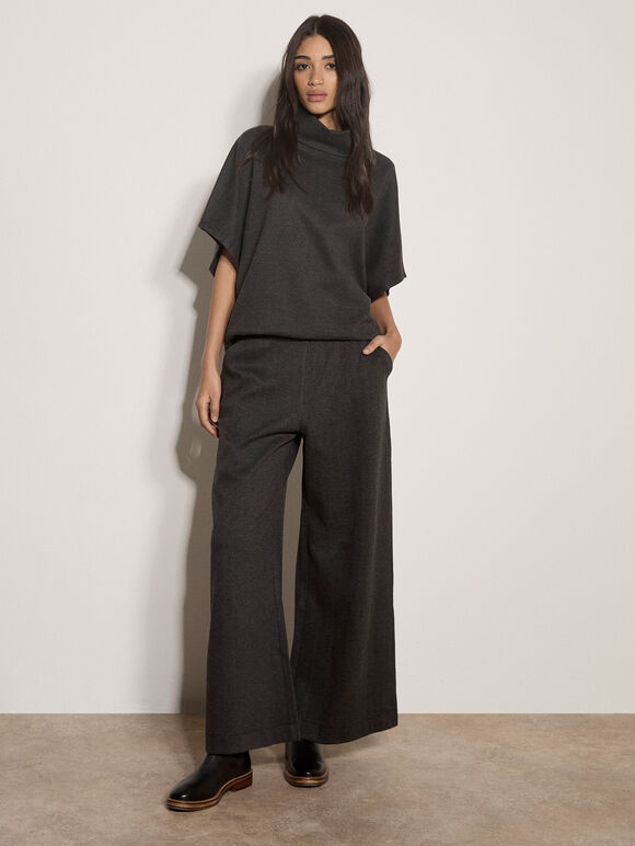 Herringbone Wide-Leg Trousers, Dark Grey/Charcoal, large