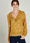 Star Print Ruffle Detail Blouse, Mustard, large