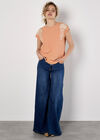 Floral Embroidered Crepe Top, Peach, large