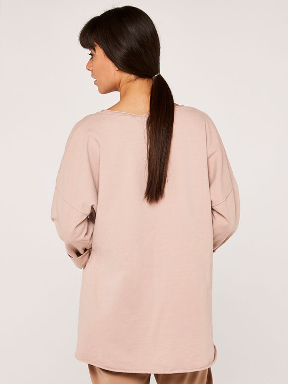 Curved High Low Roll Neck Sweater, Pink, large