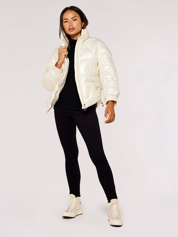 Irridescent Puffer Jacket, Cream, large