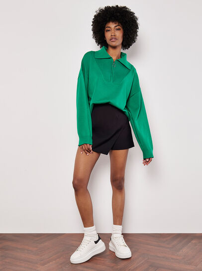 Cropped Zip Neck Sweatshirt