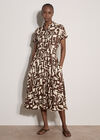 Geo Grecian Shirt Midi Dress, Brown, large