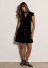 Linen Blend Shirt Mini Dress, Black, large