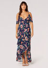 Watercolour Floral Chiffon Maxi Dress, Navy, large