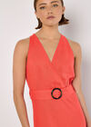 Linen Blend Wrap Midaxi Dress, Pink, large