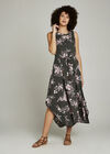 Khaki Floral Print Ruched Waist Maxi, Khaki, large
