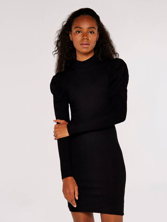 Ruch Shoulder Mini Dress, Black, large