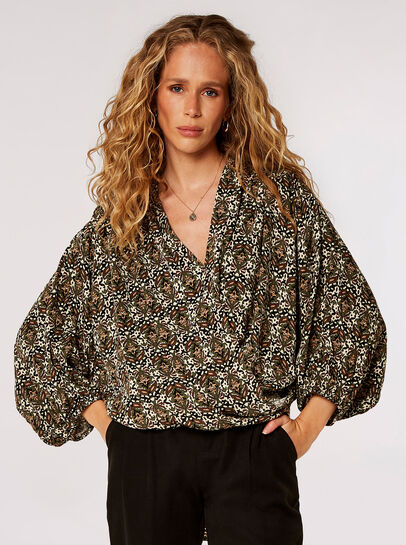 Ikat Tile Print Wrap Top