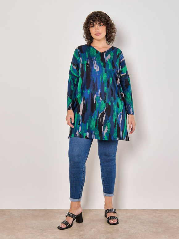 Curve Brushstroke Soft Touch Top, Blue, large