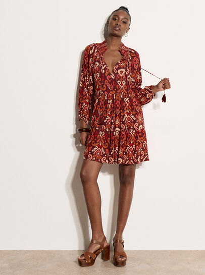 Shimmer Ikat Babydoll Midi Dress