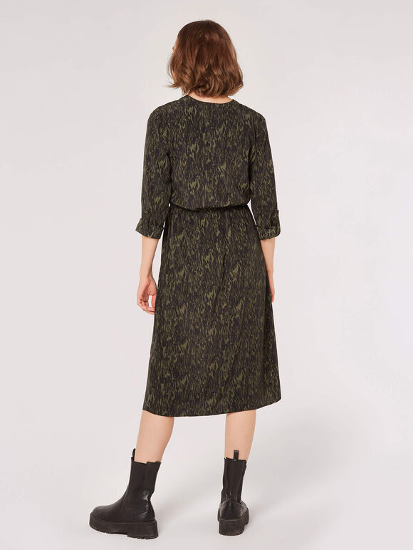 Texture Print Zip Midi Dress, Green, large