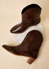 Leather Short Cowboy Boots, Brown, large
