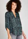Zebra Print Open Neck Shirt, Green, large