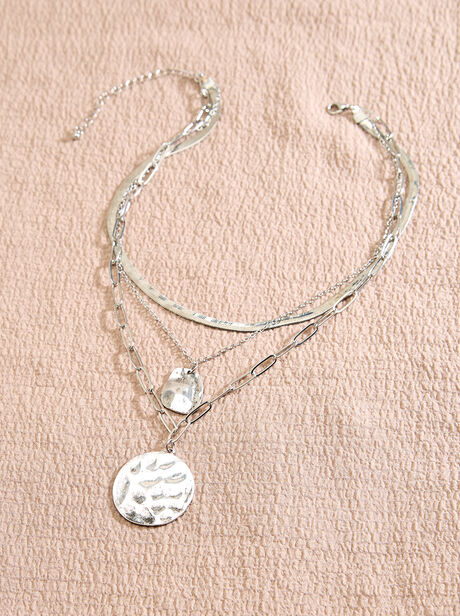 Silver Tone Layered Pendant Necklace