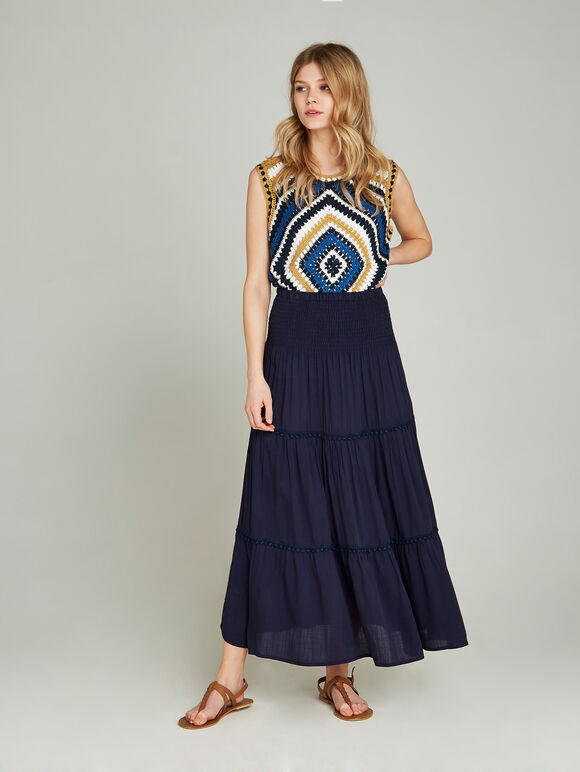 Pom Pom Trim 2in1 Dress, Navy, large