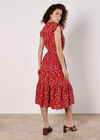 Floral Frill Wrap Midi Dress, Red, large