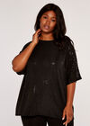 Curve Mini Sequin Batwing Top, Black, large